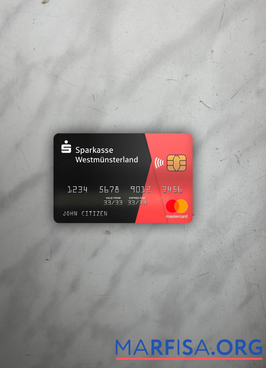 Printable Germany Sparkasse Westmunsterland bank mastercard photolook front download for verification